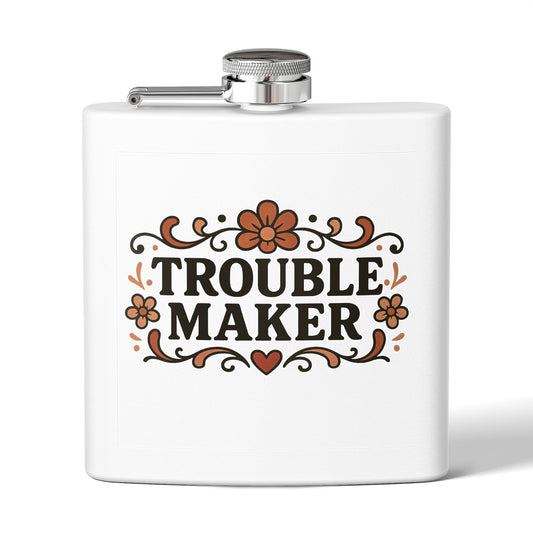 Trouble Maker Stainless Steel Flask – 6oz Floral Hip Flask