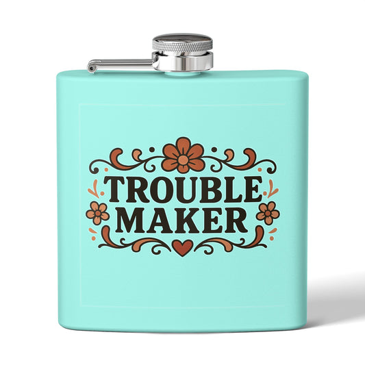Trouble Maker Stainless Steel Flask – 6oz Floral Hip Flask