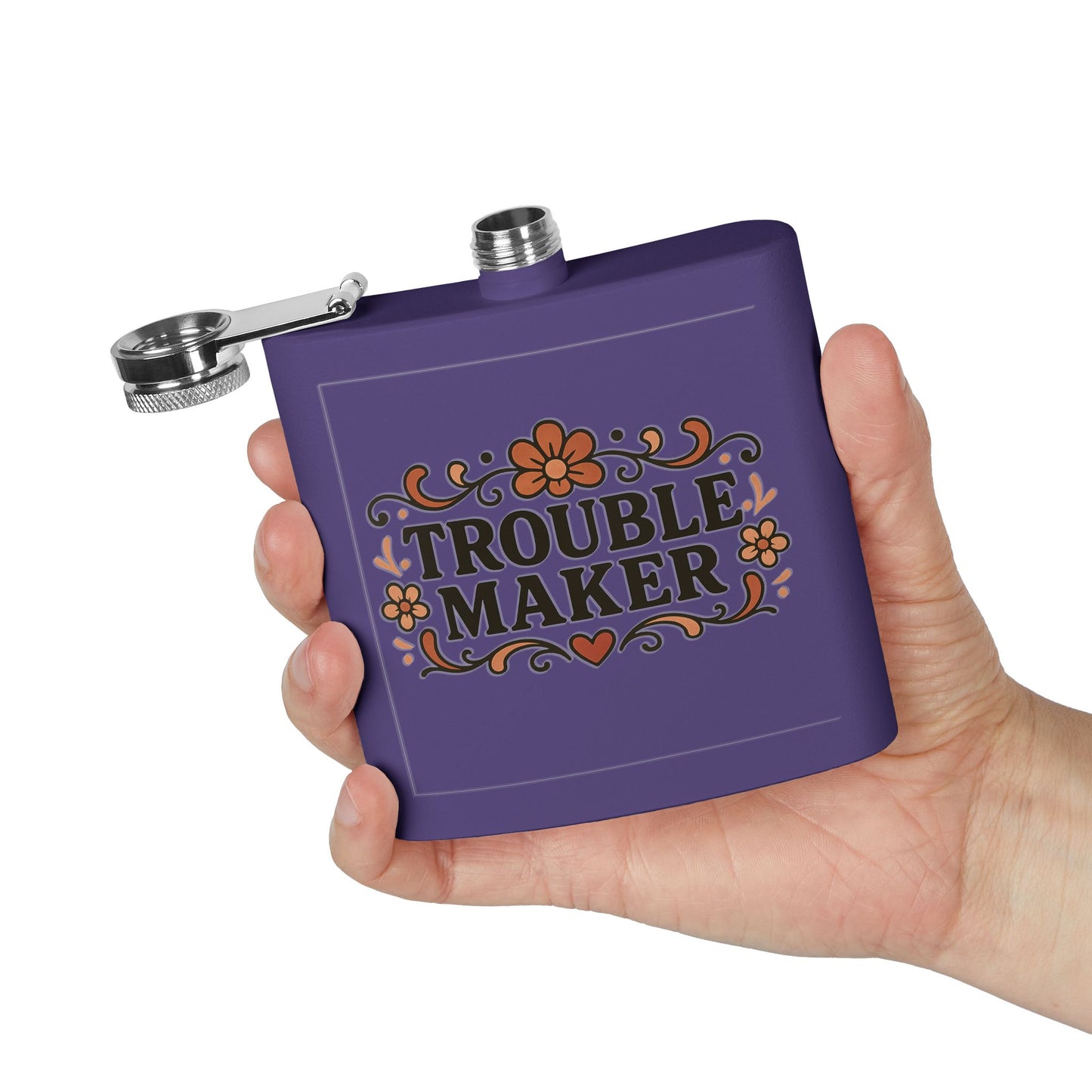 Trouble Maker Stainless Steel Flask – 6oz Floral Hip Flask