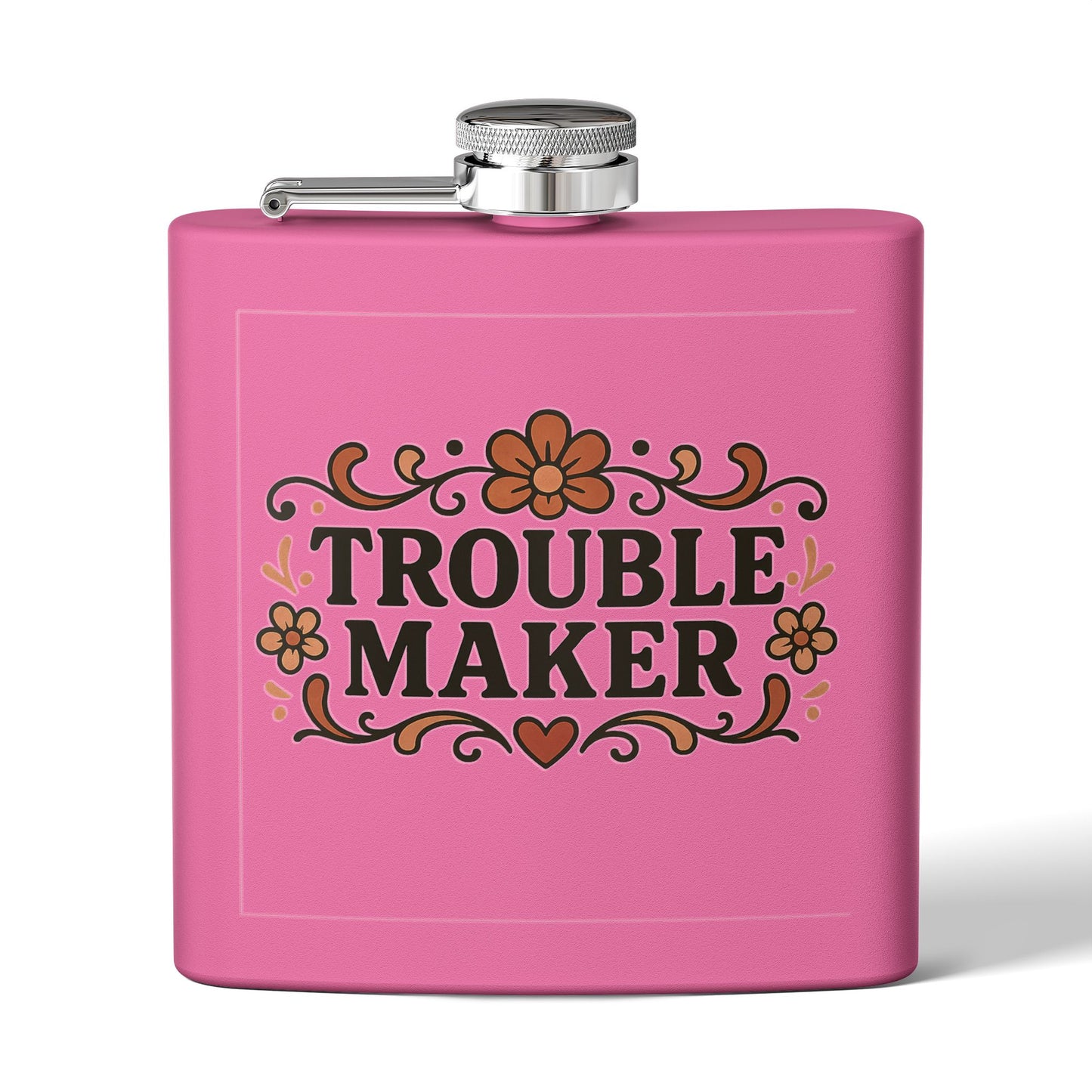 Trouble Maker Stainless Steel Flask – 6oz Floral Hip Flask