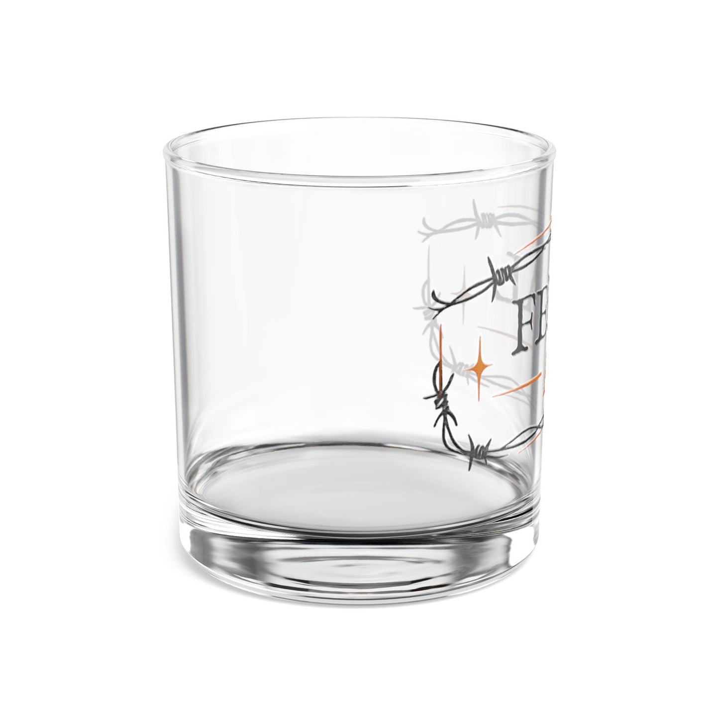 Rocks Glass – “FERAL AF” Barbed Wire Whiskey Glass, 10 oz