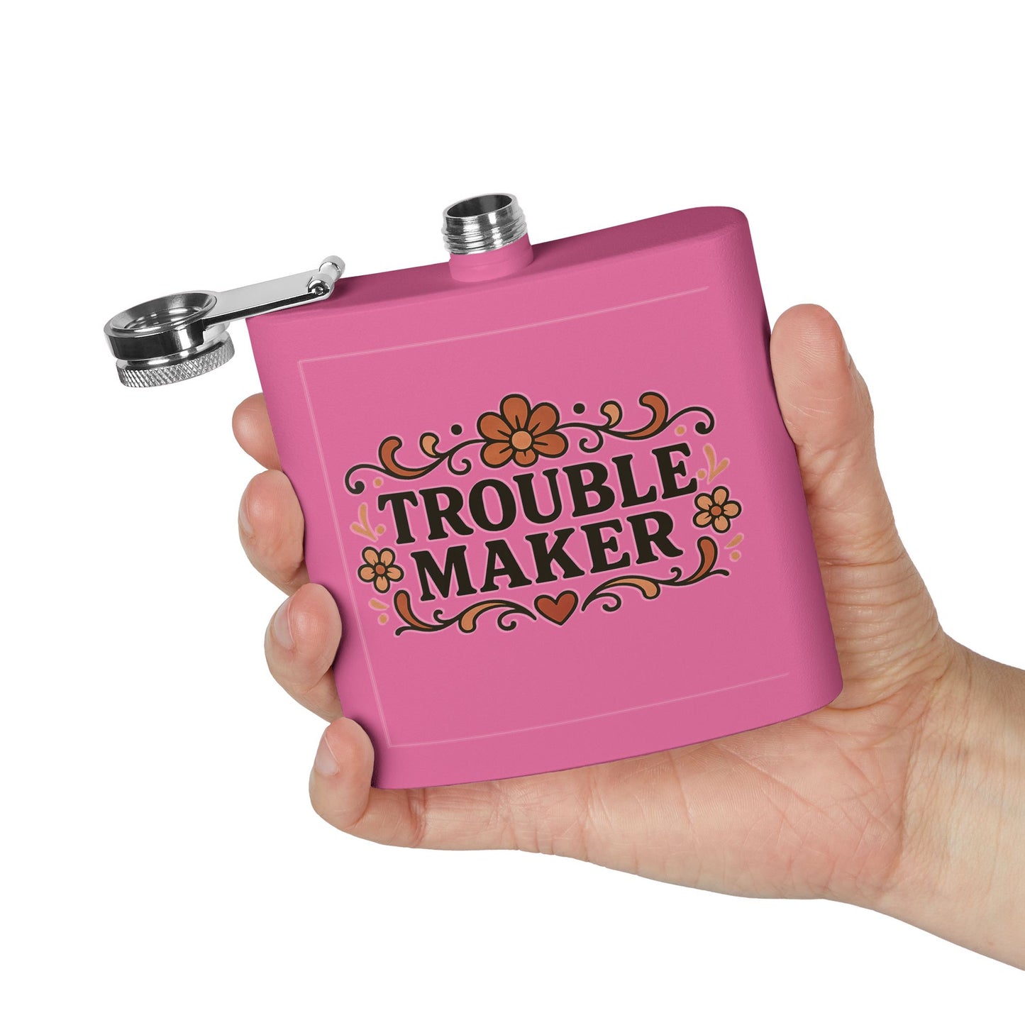 Trouble Maker Stainless Steel Flask – 6oz Floral Hip Flask