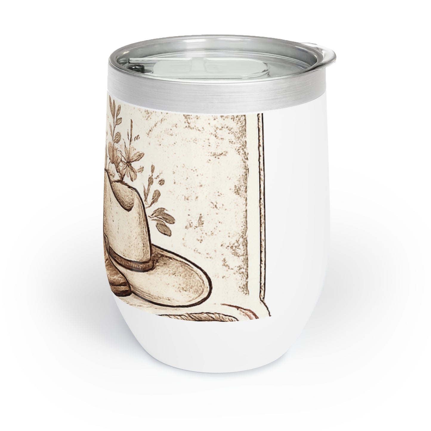 Feminie Western Chill Wine Tumbler with Boots, Hat and Rose detail