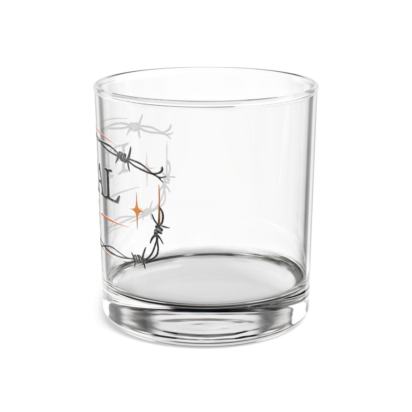Rocks Glass – “FERAL AF” Barbed Wire Whiskey Glass, 10 oz