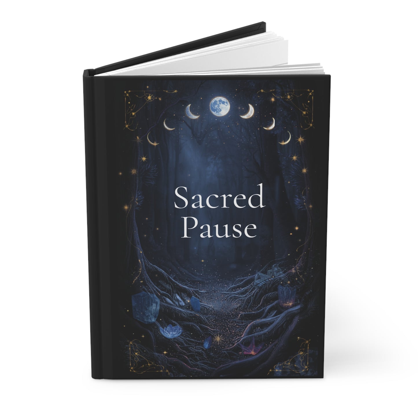 Sacred Pause Hardcover Journal — Moonlit Forest Meditation Notebook